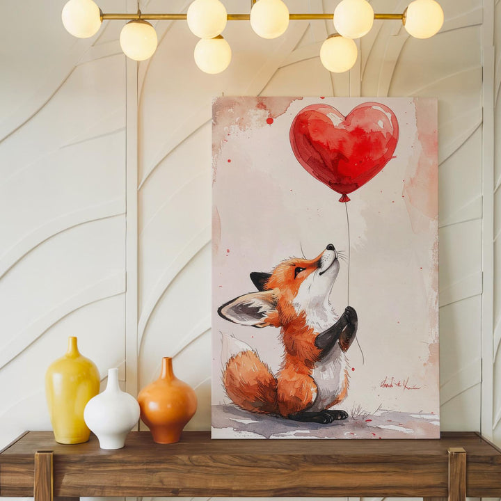 Whimsical Fox with Heart Balloon Canvas – Cute and Innocent Love Art - Gifitto