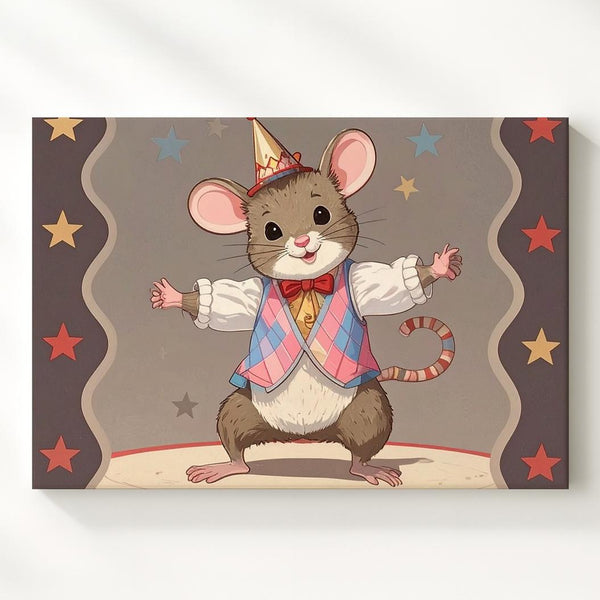 Circus Performer Mouse Canvas – Whimsical Nursery Wall Art - Gifitto