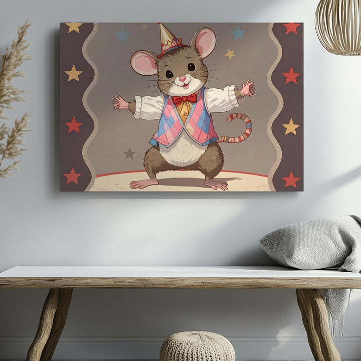 Circus Performer Mouse Canvas – Whimsical Nursery Wall Art - Gifitto
