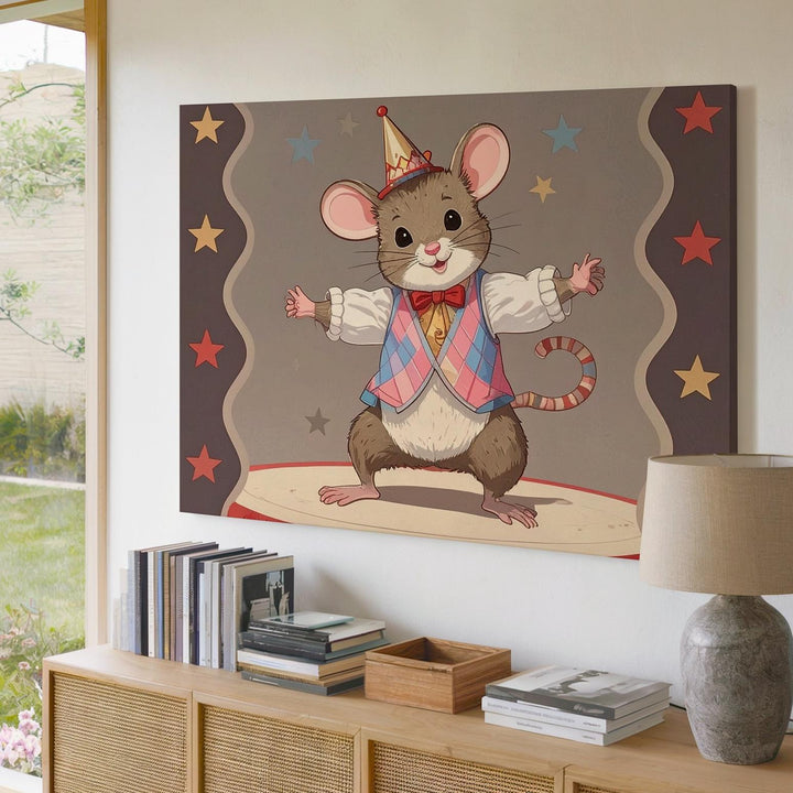 Circus Performer Mouse Canvas – Whimsical Nursery Wall Art - Gifitto
