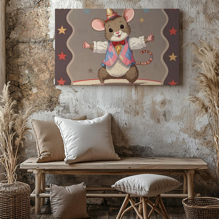 Circus Performer Mouse Canvas – Whimsical Nursery Wall Art - Gifitto