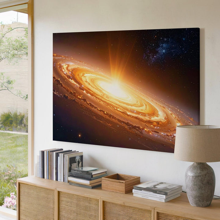 Fiery Spiral Galaxy Canvas – Top-Down Orange & Yellow Celestial Glow - Gifitto