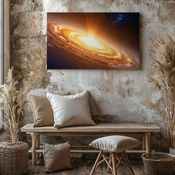 Fiery Spiral Galaxy Canvas – Top-Down Orange & Yellow Celestial Glow - Gifitto