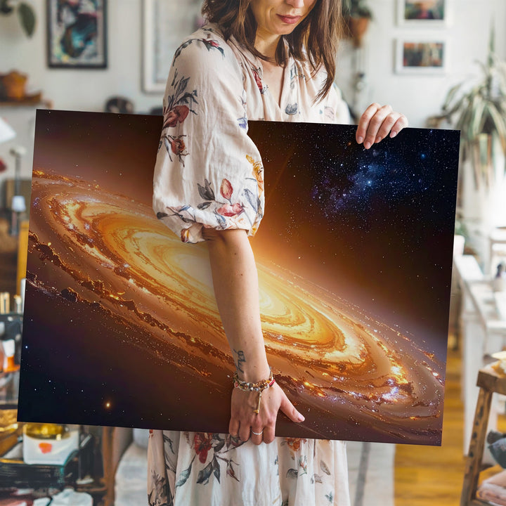 Fiery Spiral Galaxy Canvas – Top-Down Orange & Yellow Celestial Glow - Gifitto