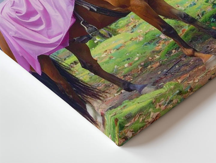 Enchanted Glade Canvas – Elegant Women on Chestnut Horses in Mystical Forest - Gifitto