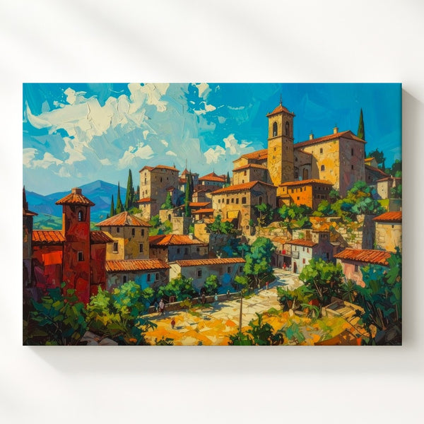 Sunlit Mediterranean Village Canvas – Vibrant Southern Europe Wall Art - Gifitto
