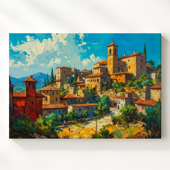 Sunlit Mediterranean Village Canvas – Vibrant Southern Europe Wall Art - Gifitto
