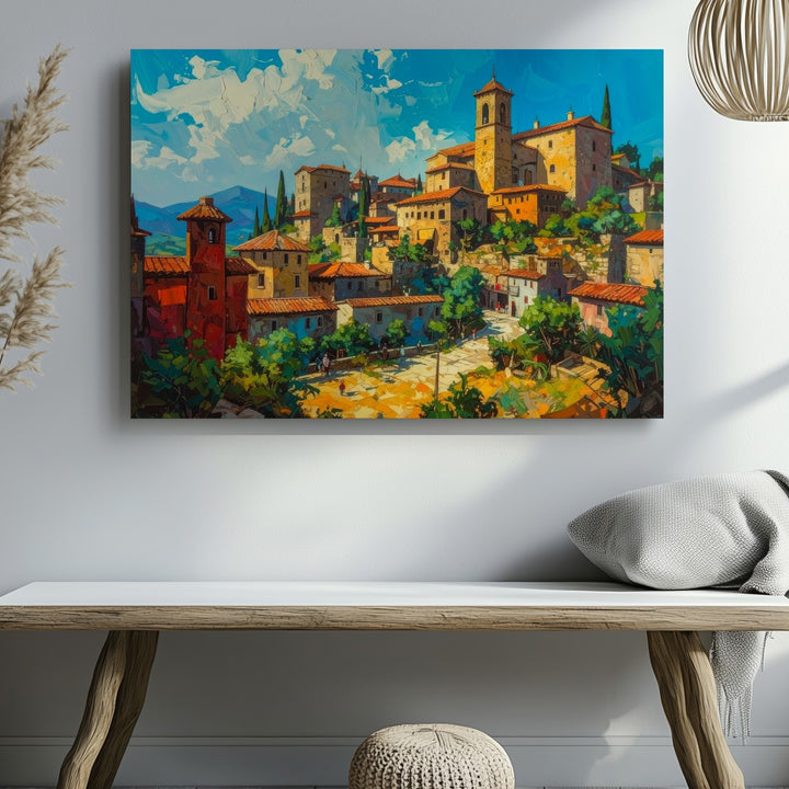 Sunlit Mediterranean Village Canvas – Vibrant Southern Europe Wall Art - Gifitto