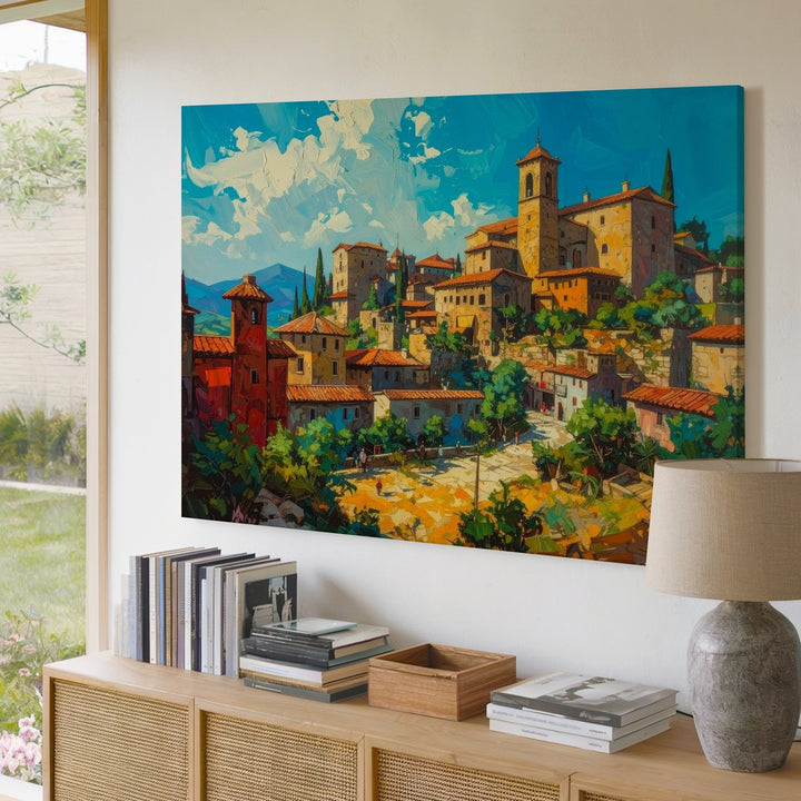 Sunlit Mediterranean Village Canvas – Vibrant Southern Europe Wall Art - Gifitto