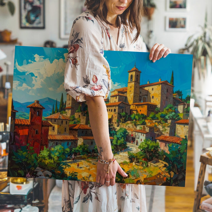 Sunlit Mediterranean Village Canvas – Vibrant Southern Europe Wall Art - Gifitto