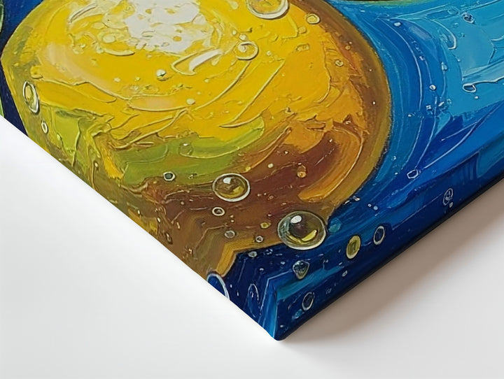 Bold Lemon Branch Canvas – Stylized Oil Painting with Swirling Blue Background - Gifitto
