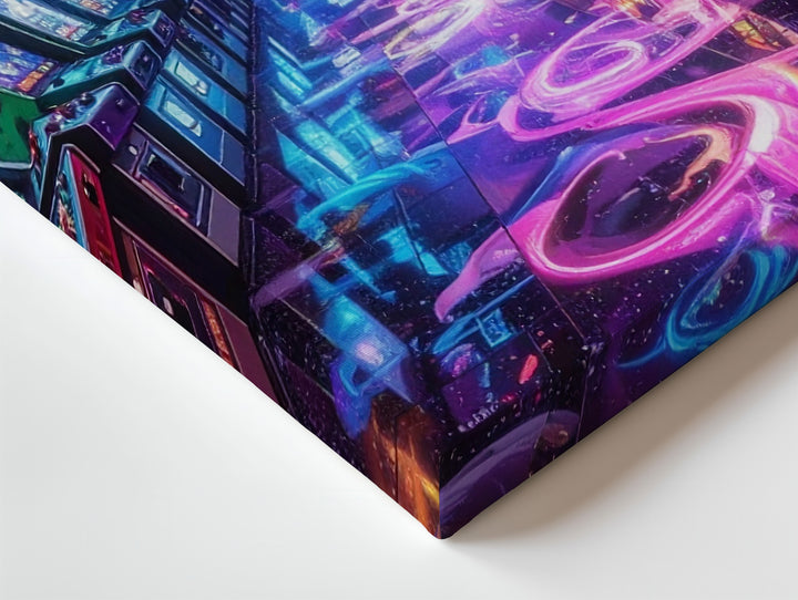 Neon Arcade Corridor Canvas – Retro Gaming Hallway Wall Art - Gifitto