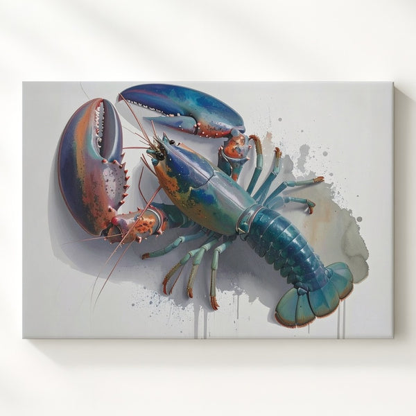 Vibrant Lobster Watercolor Canvas – Bold Marine Art in Iridescent Hues