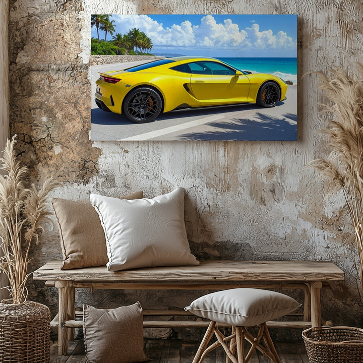 Coastal Drive Canvas – Yellow Sports Car by Tropical Ocean Promenade - Gifitto