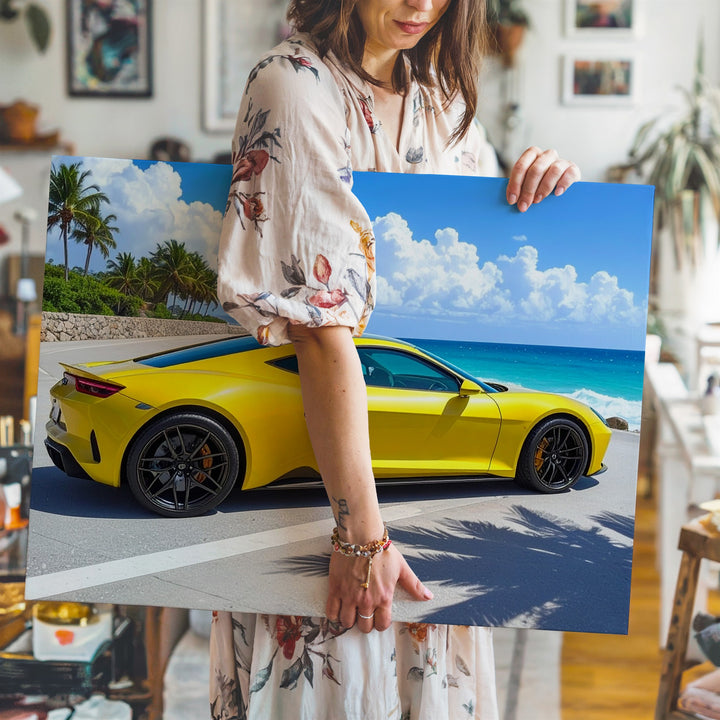 Coastal Drive Canvas – Yellow Sports Car by Tropical Ocean Promenade - Gifitto