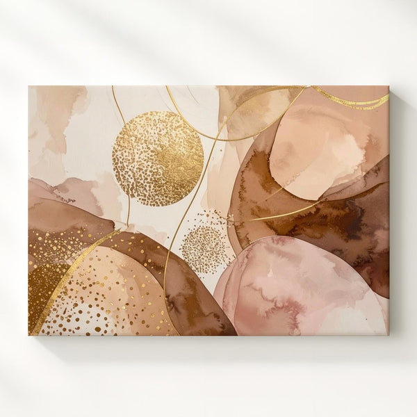 Golden Flow Abstract Canvas – Soft Earth Tones with Metallic Accents - Gifitto