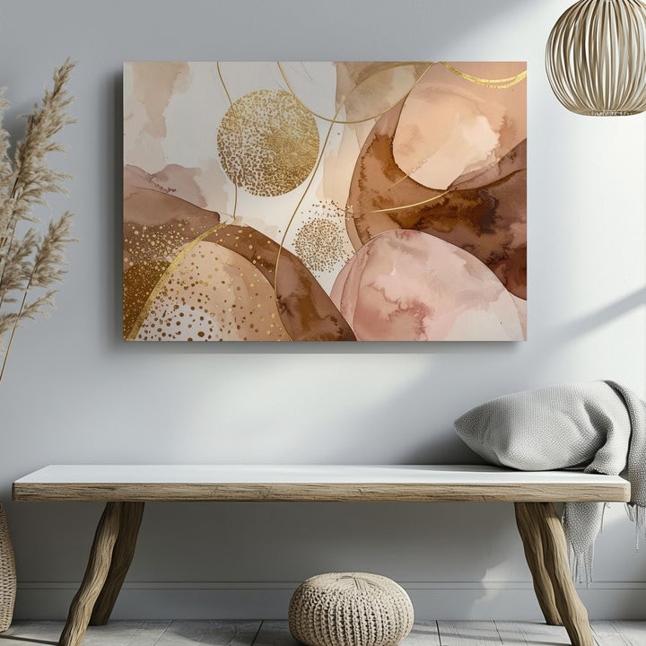 Golden Flow Abstract Canvas – Soft Earth Tones with Metallic Accents - Gifitto