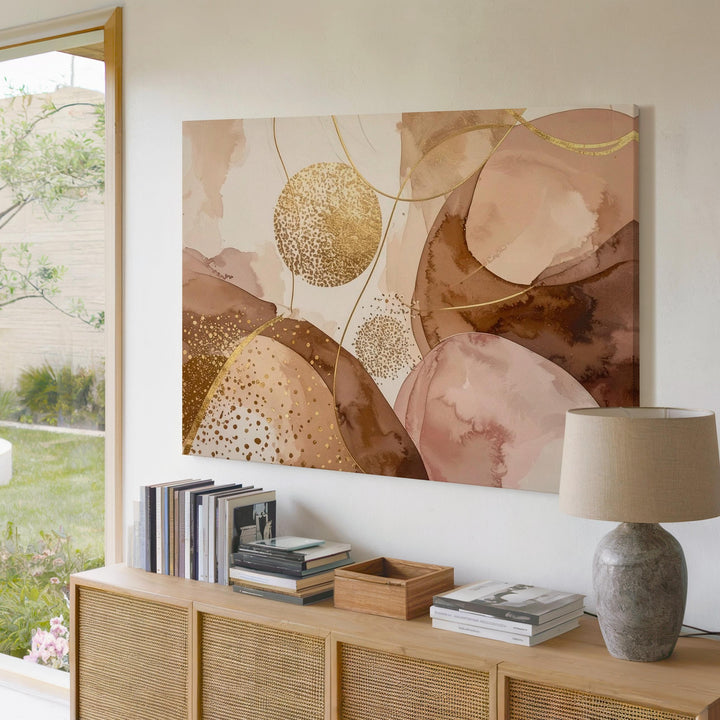 Golden Flow Abstract Canvas – Soft Earth Tones with Metallic Accents - Gifitto