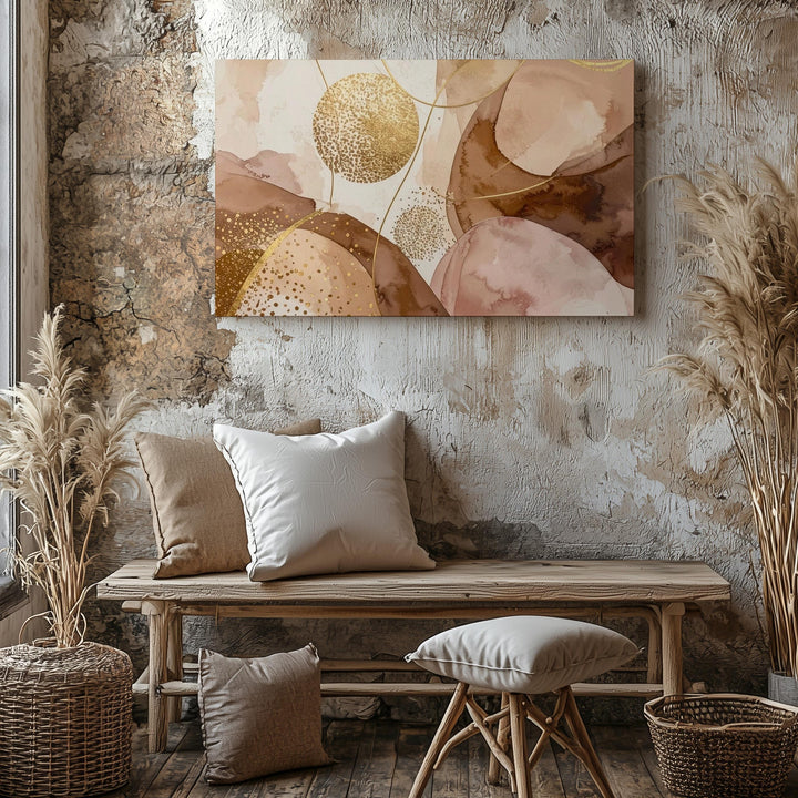 Golden Flow Abstract Canvas – Soft Earth Tones with Metallic Accents - Gifitto