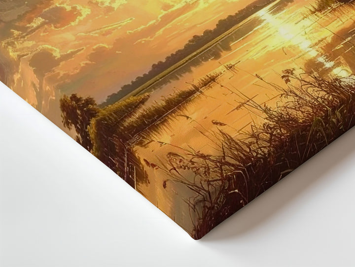 Golden Lake Sunset Canvas – Panoramic Evening Landscape with Reflections - Gifitto