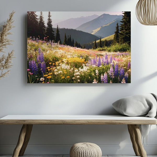 Alpine Bloom Canvas – Vibrant Wildflower Meadow with Mountain Backdrop - Gifitto