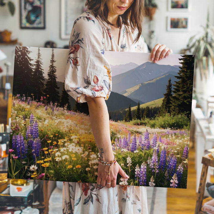 Alpine Bloom Canvas – Vibrant Wildflower Meadow with Mountain Backdrop - Gifitto