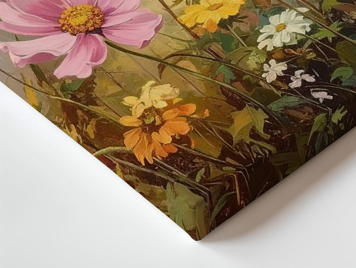 Vintage Wildflower Bouquet Canvas – Soft Pink Cosmos & Botanical Still Life - Gifitto