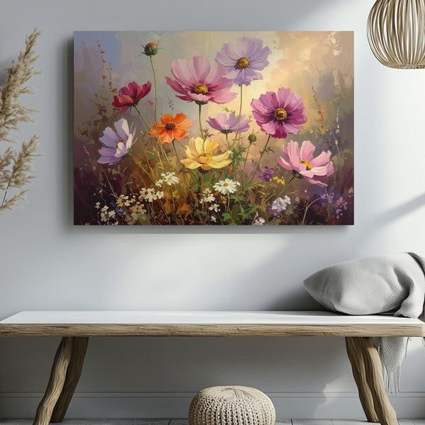 Ethereal Wildflower Canvas – Soft Pink & Lavender Cosmos with Dreamy Pastel Glow - Gifitto