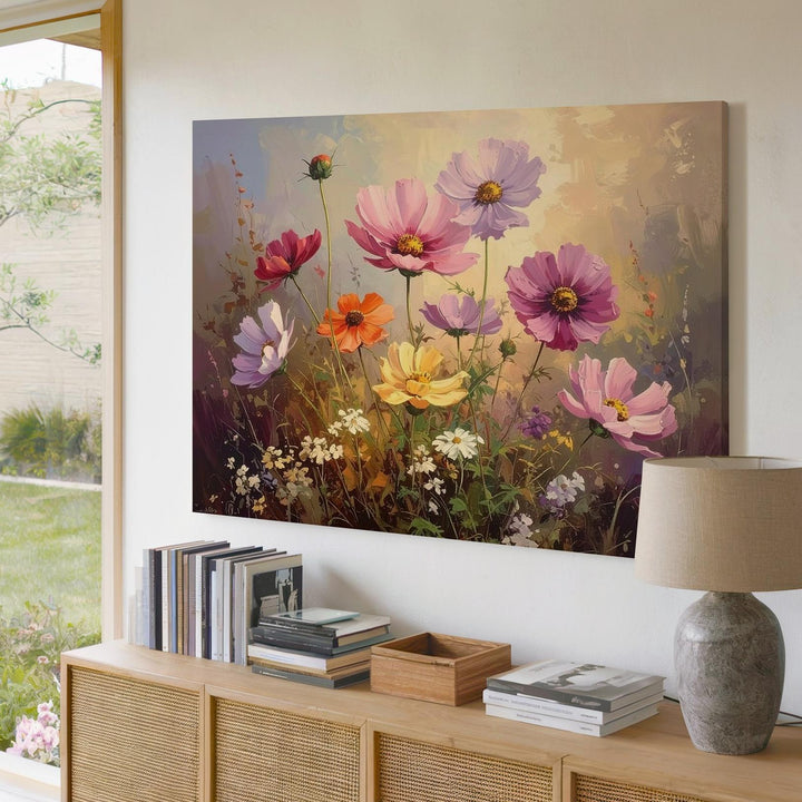 Ethereal Wildflower Canvas – Soft Pink & Lavender Cosmos with Dreamy Pastel Glow - Gifitto