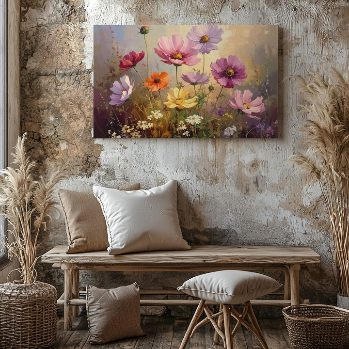 Ethereal Wildflower Canvas – Soft Pink & Lavender Cosmos with Dreamy Pastel Glow - Gifitto