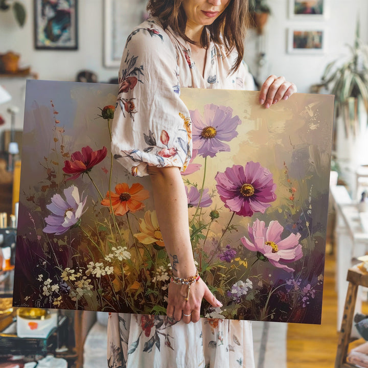 Ethereal Wildflower Canvas – Soft Pink & Lavender Cosmos with Dreamy Pastel Glow - Gifitto
