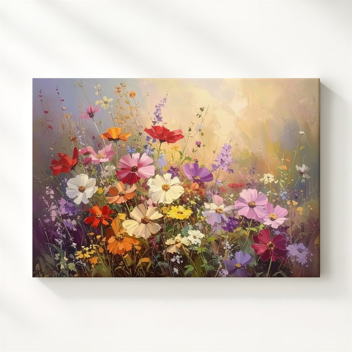 Whispers of Wildflower Light – Pastel Cosmos & Cream Blossoms Canvas Art - Gifitto