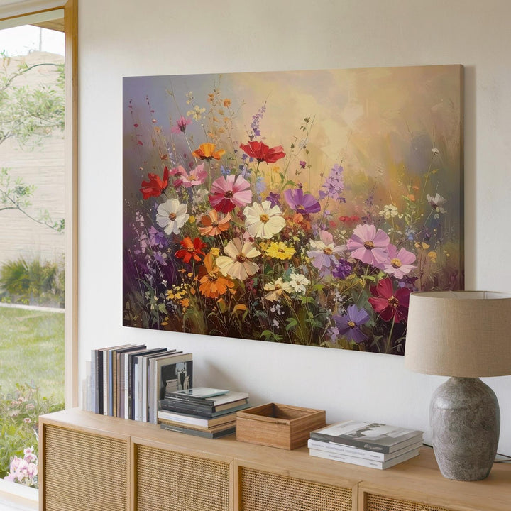 Whispers of Wildflower Light – Pastel Cosmos & Cream Blossoms Canvas Art - Gifitto