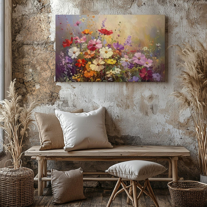 Whispers of Wildflower Light – Pastel Cosmos & Cream Blossoms Canvas Art - Gifitto