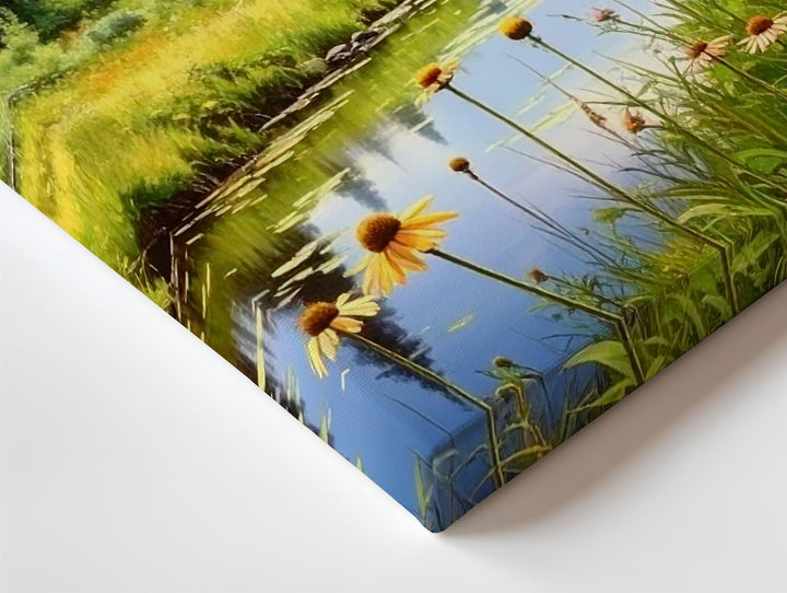 Forest Stream Harmony Canvas – Serene Nature Scene with Wildflowers, Pines & Reflections - Gifitto