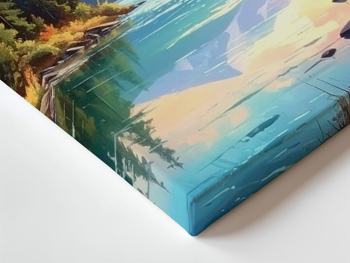 Golden Hour Alpine Wilderness Canvas – Pastel Mountain & Forest River Scene - Gifitto