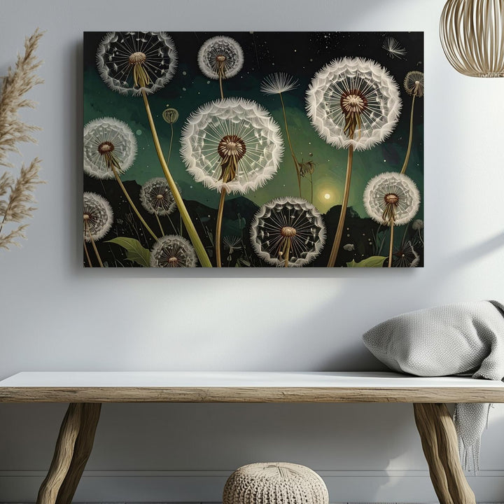 Glowing Dandelions Under Starlight – Cosmic Botanical Canvas Wall Art - Gifitto