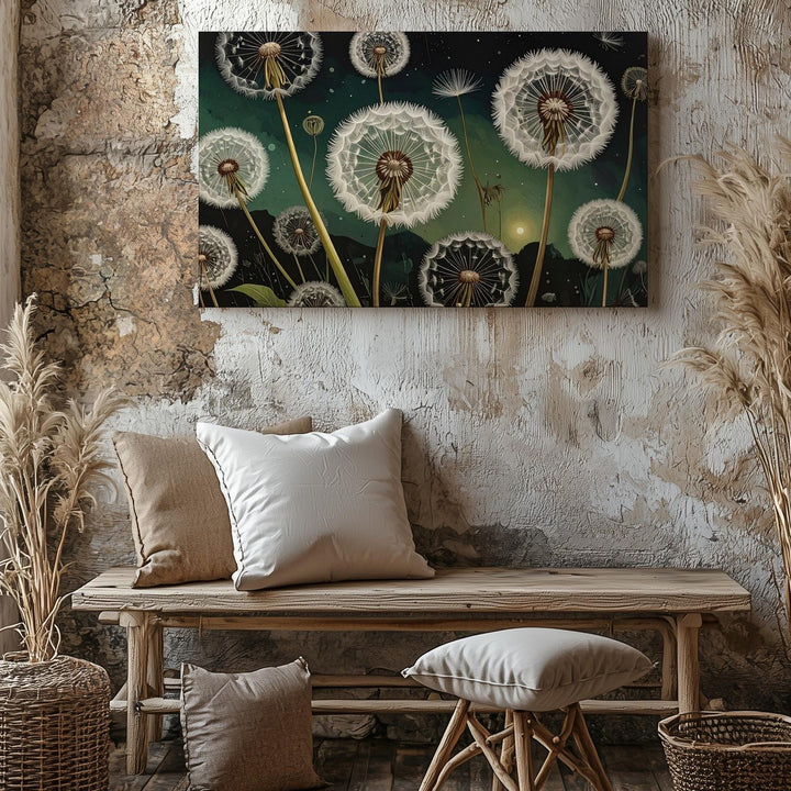 Glowing Dandelions Under Starlight – Cosmic Botanical Canvas Wall Art - Gifitto