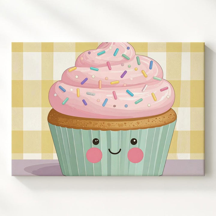 Cute Cupcake Character Canvas – Whimsical Kids’ Kitchen Wall Art - Gifitto