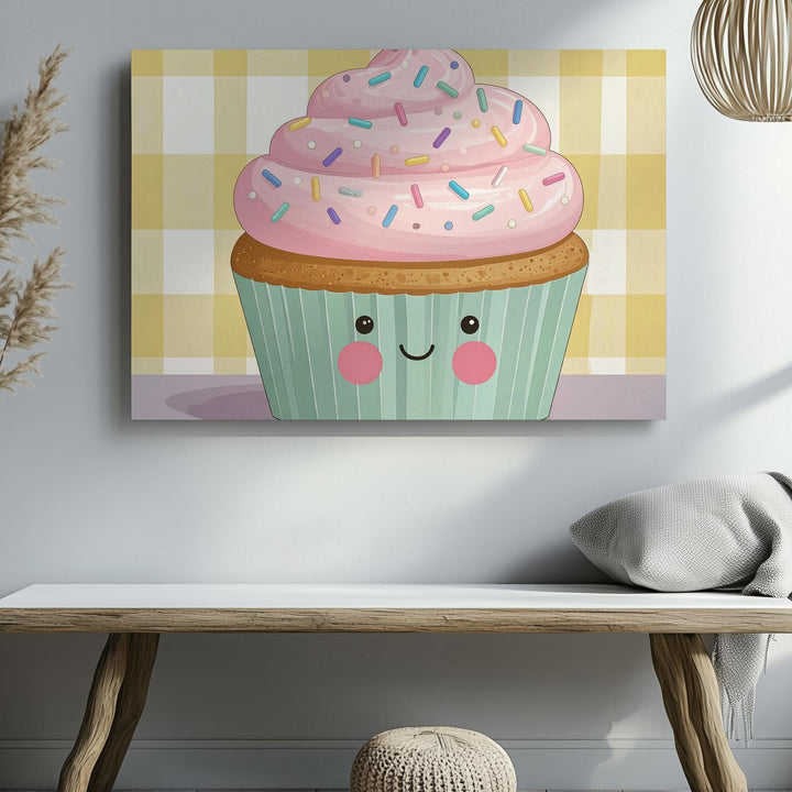 Cute Cupcake Character Canvas – Whimsical Kids’ Kitchen Wall Art - Gifitto
