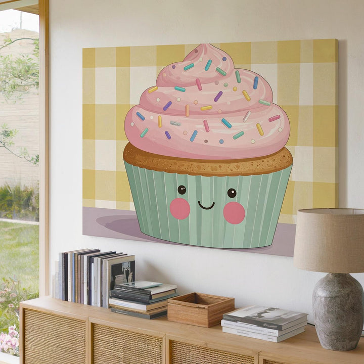 Cute Cupcake Character Canvas – Whimsical Kids’ Kitchen Wall Art - Gifitto