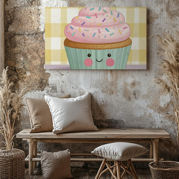 Cute Cupcake Character Canvas – Whimsical Kids’ Kitchen Wall Art - Gifitto