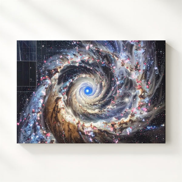 Blue Core Spiral Galaxy Canvas – High-Resolution Deep Space Telescope View - Gifitto