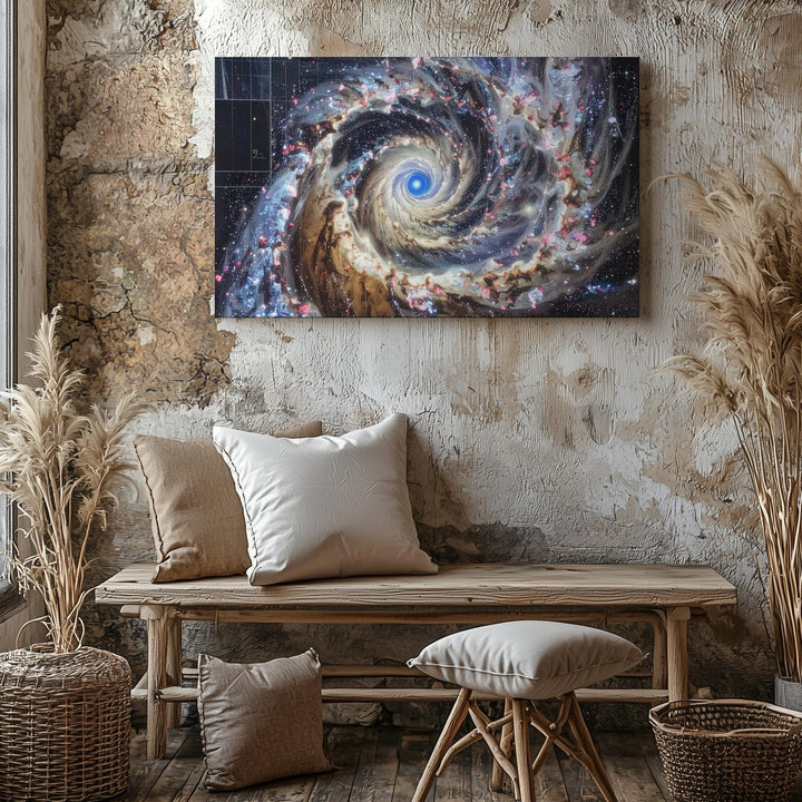 Blue Core Spiral Galaxy Canvas – High-Resolution Deep Space Telescope View - Gifitto