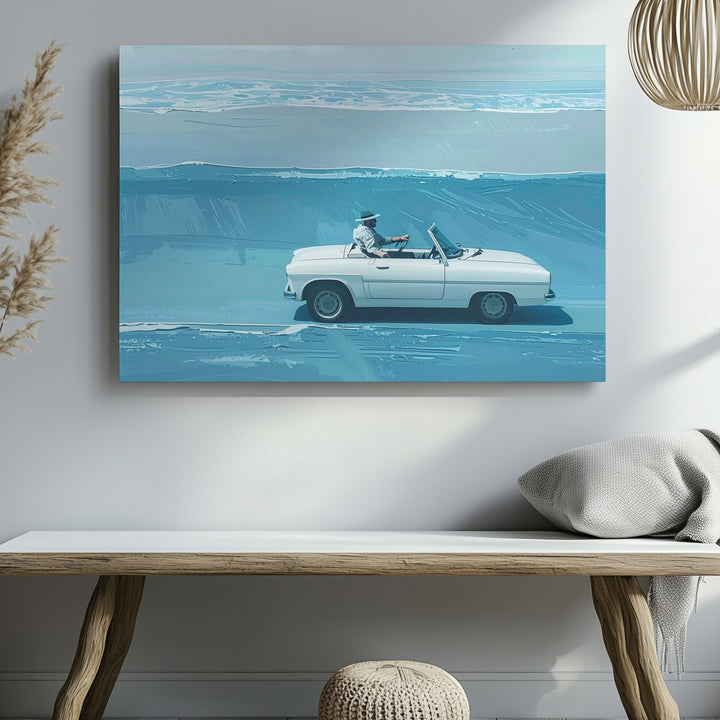 Floating Freedom Canvas – Minimalist Convertible on Ocean Dreamscape - Gifitto