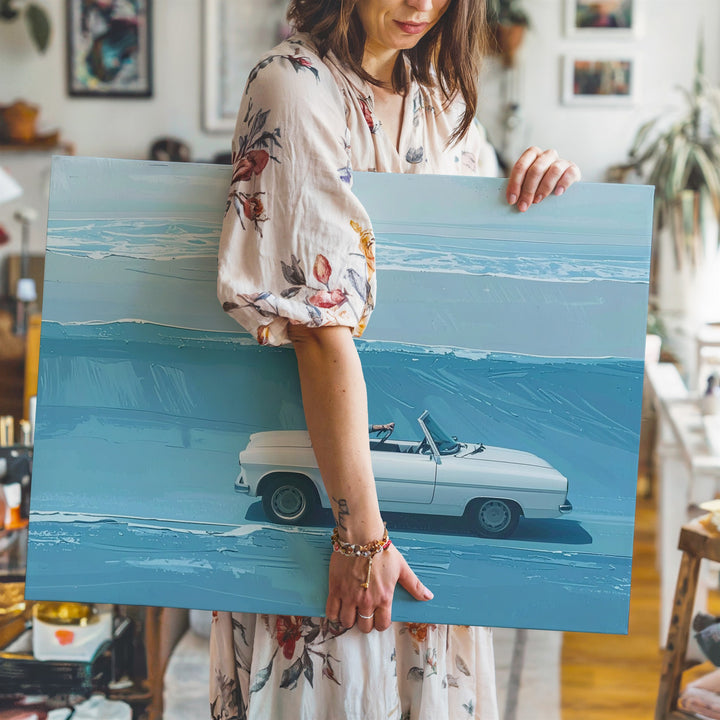 Floating Freedom Canvas – Minimalist Convertible on Ocean Dreamscape - Gifitto