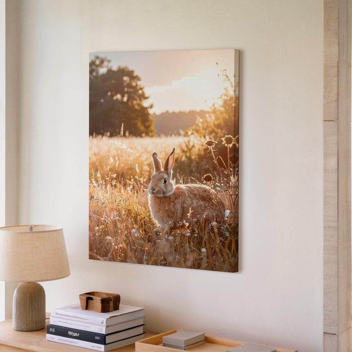 Golden Hour Rabbit Canvas – Serene Wildlife Wall Art - Gifitto