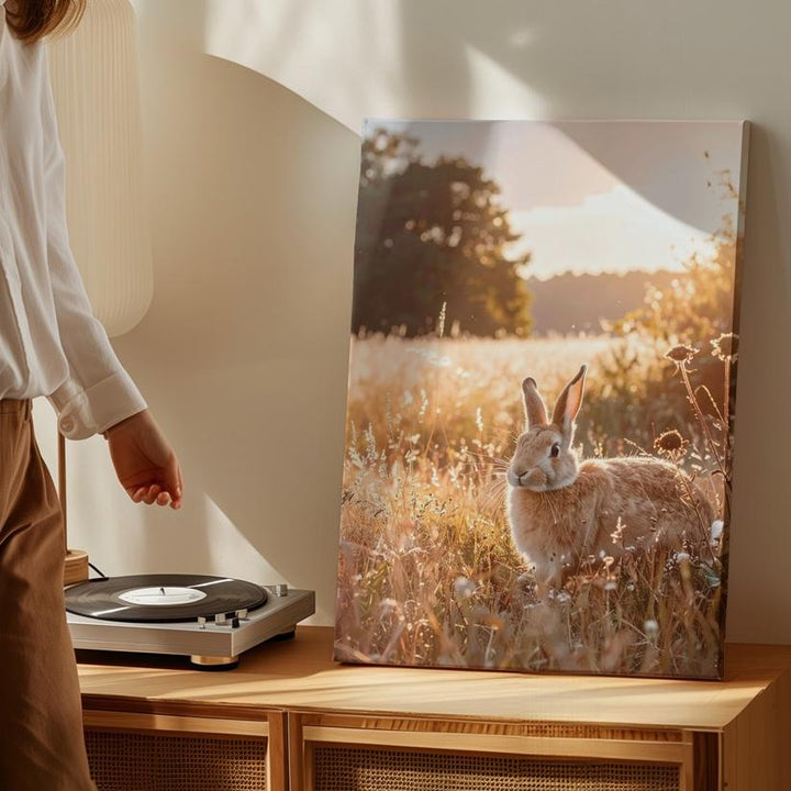 Golden Hour Rabbit Canvas – Serene Wildlife Wall Art - Gifitto