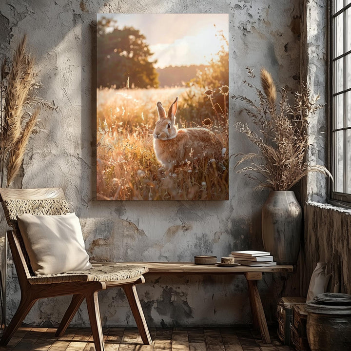 Golden Hour Rabbit Canvas – Serene Wildlife Wall Art - Gifitto