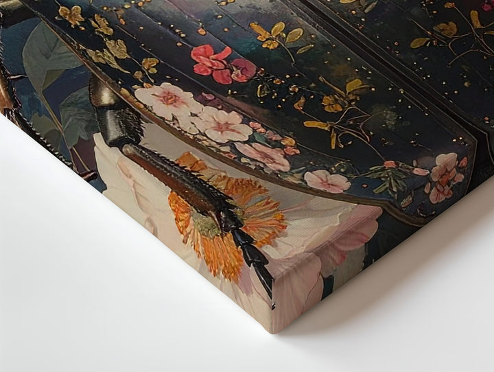 Baroque Beetle & Floral Dreamscape – Surreal Jeweled Insect Canvas Art - Gifitto